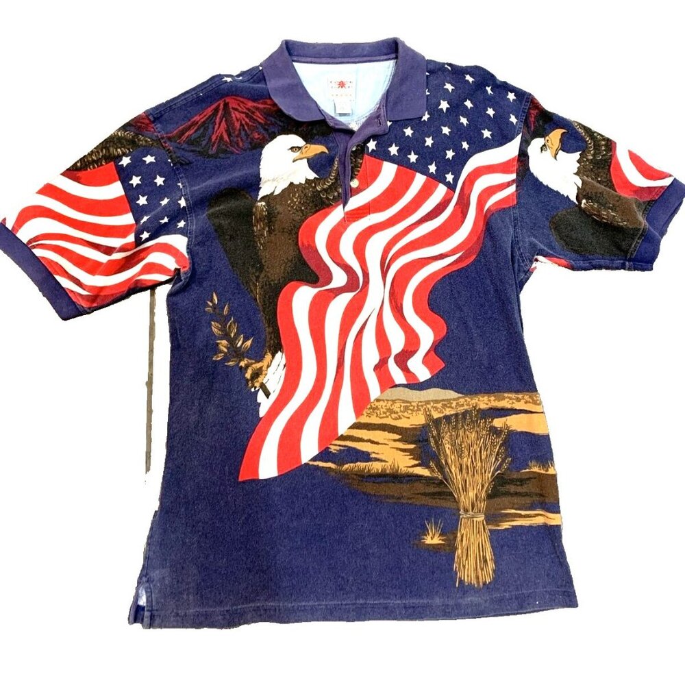COTTON TRADERS MENS US FLAG SHIRT POLO STYLE 100% COTTON SIZE 2XL